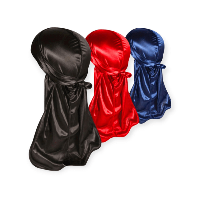 Satin Durag Set – Black, Red & Blue | Hair Accessories 