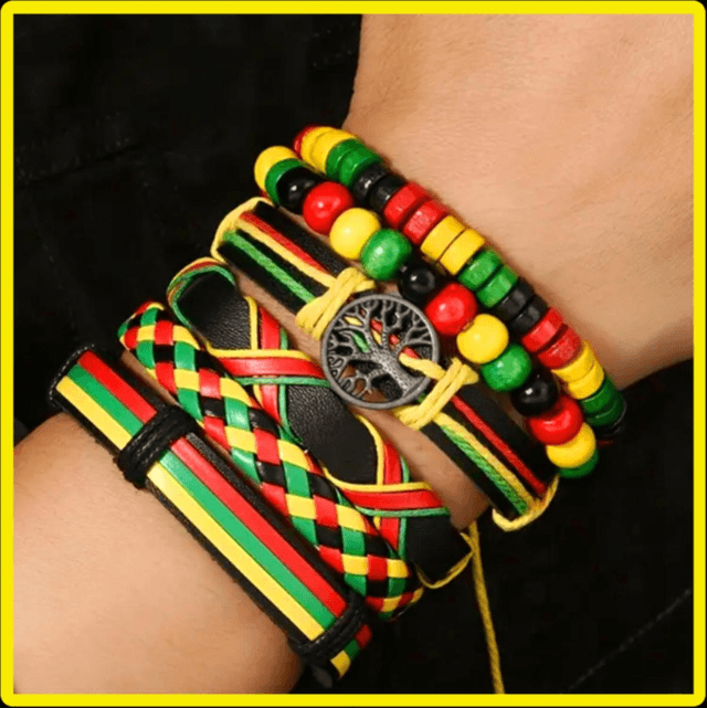 Rasta Style Beaded & Leather Bracelet Set | Fashion Jewellery

