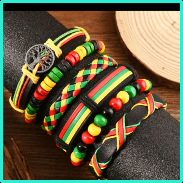 Rasta Style Beaded & Leather Bracelet Set | Fashion Jewellery

