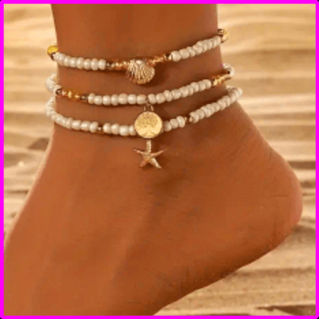 Layered Pearl Anklet Set – Beachy & Elegant | Foot Jewellery

