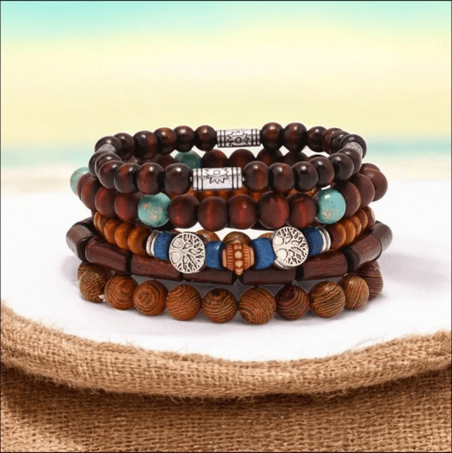 Natural Wooden Beaded Bracelet Set | Fashion &amp; Accessories
