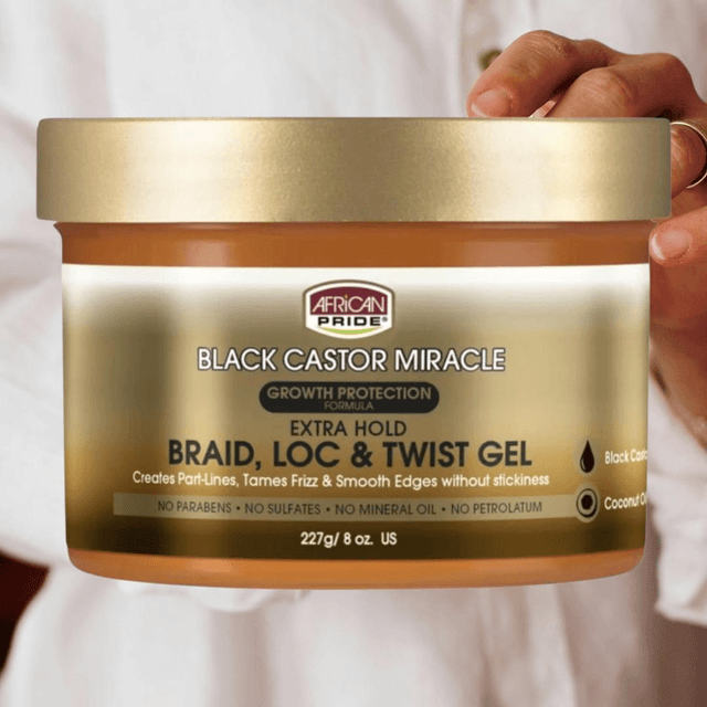 African Pride Black Castor Miracle Braid, Loc &amp; Twist Gel – Extra Hold 227g | Haircare