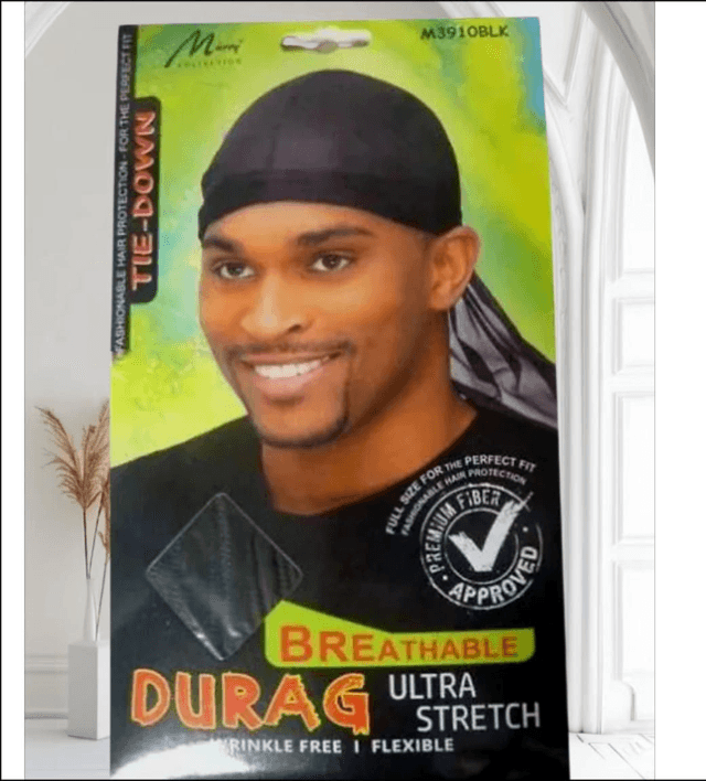 Magic Collection Tie Down Durag – Breathable Black | Hair Styling &amp; Protection