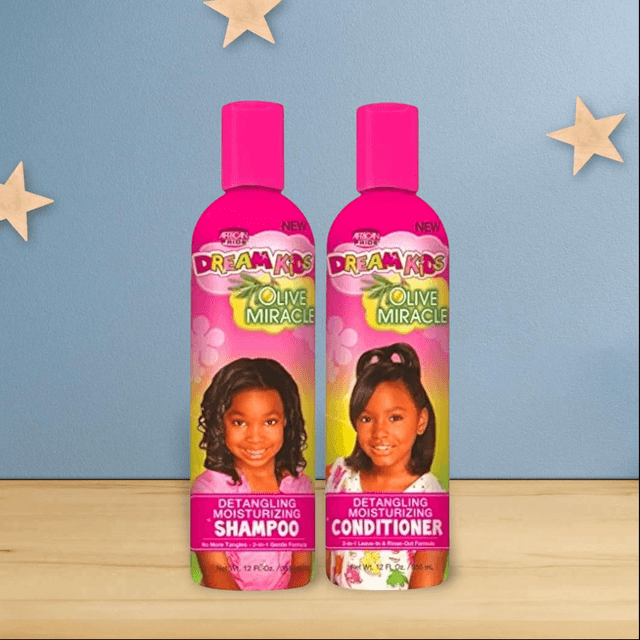 African Pride Dream Kids Olive Miracle Detangling Moisturizing Shampoo &amp; Conditioner – 355ML Each | Haircare | Best Seller
